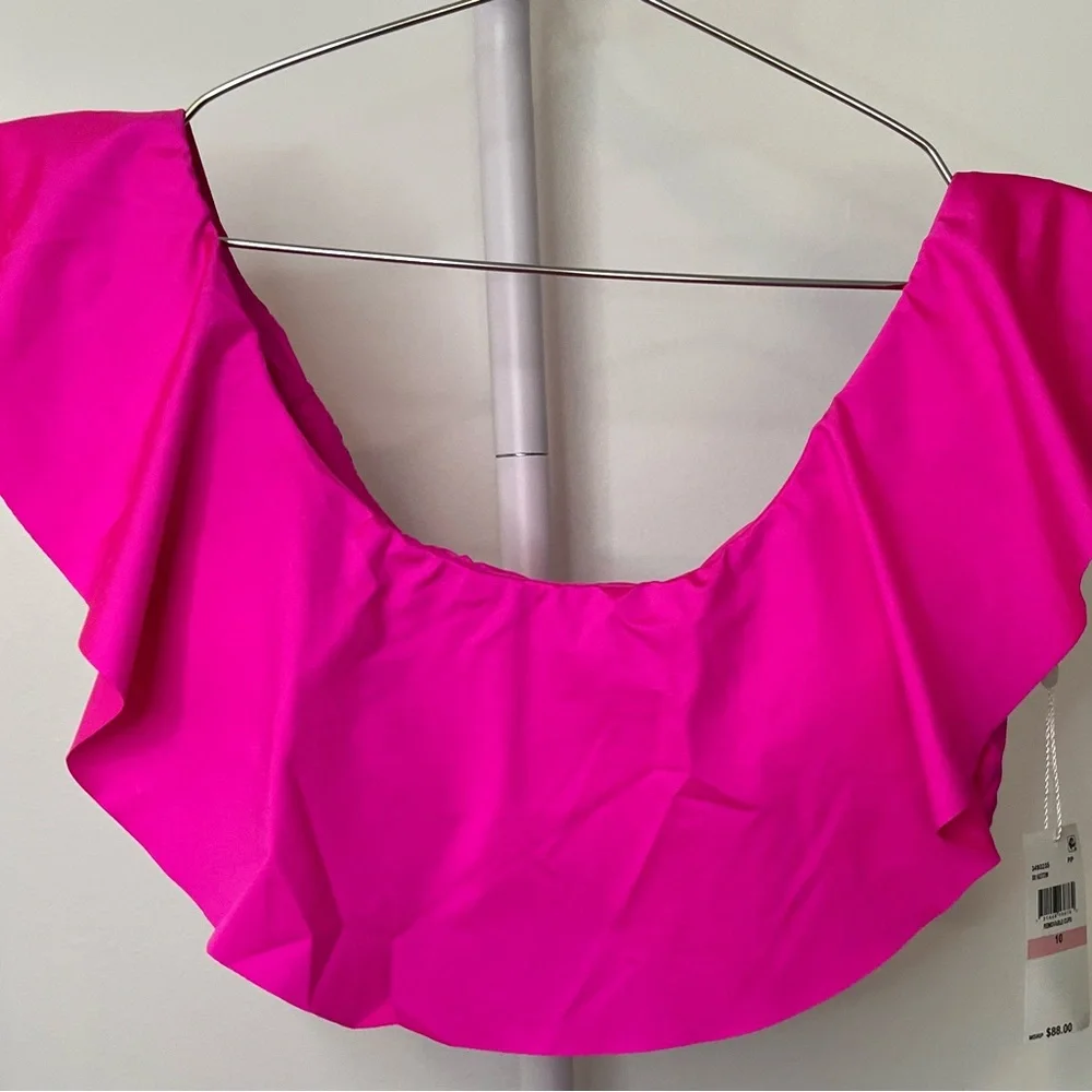 Trina Turk NWT Hot Pink Ruffle Off The Shoulder Bikini Top